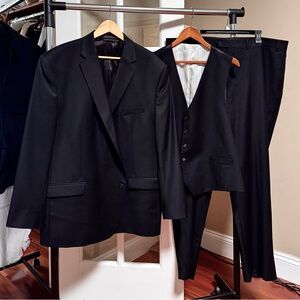 Lauren Ralph Lauren 3x Elegant 100% Wool Black Blazer w. Matching Vest and Pants
